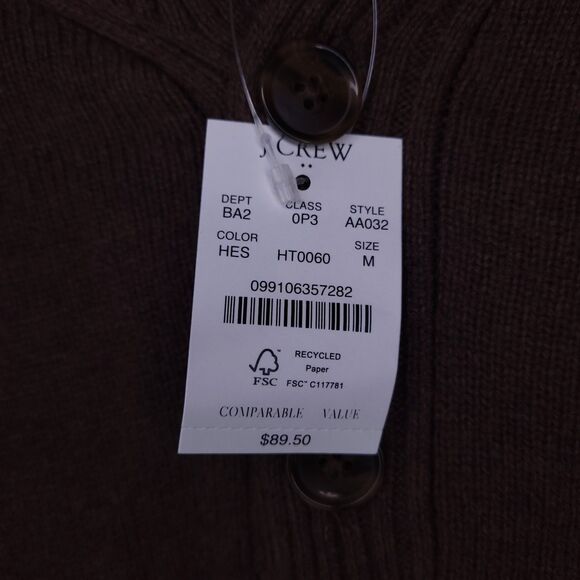 J Crew Sweater Mens Medium Brown Lambswool Shawl Collar NWT - Picture 10 of 12